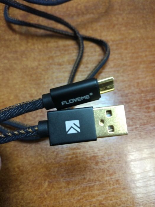 Шнур Usb - micro Usb 2метра в джинсовой оплетке, gold разъемы