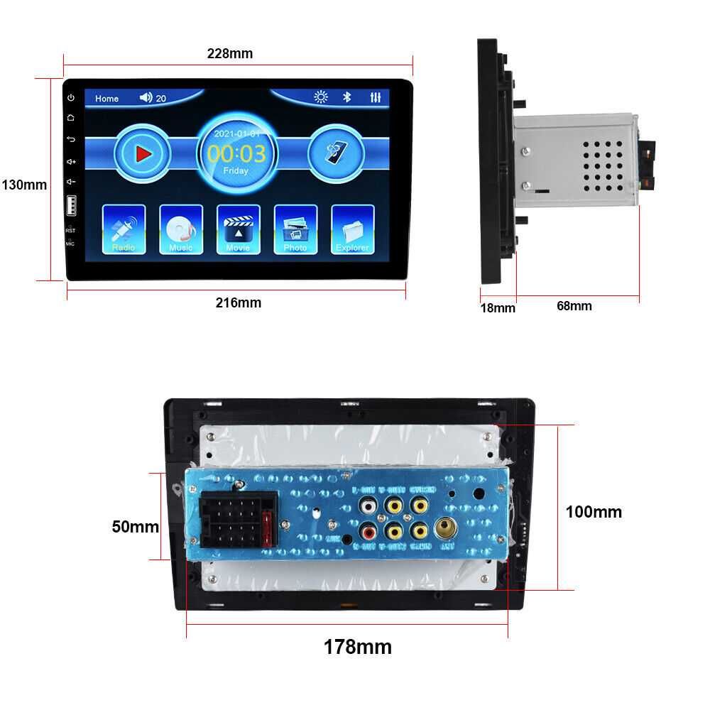 Auto-rádio 1 DIN Bluetooth 9 pol HD touchscreen USB FM Android/iOS+MIC