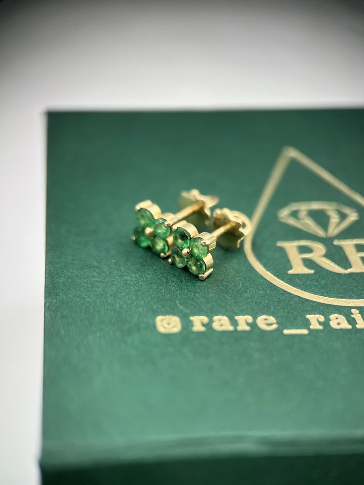 Сережки квіточки з смарагдами 1.30ct золото 585 изумруд