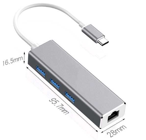 Концентратор, адаптер USB 3.1 Type-C-> RJ45 Гигабит 1000 3хUSB 3.0 хаб