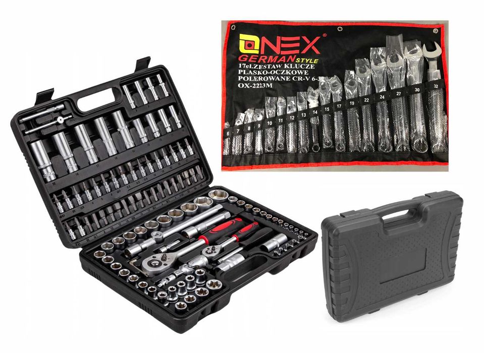OKAZJA! PREMIUM Zestaw Kluczy Nasadowych 108 el. + Oczkowe 17 el. ONEX