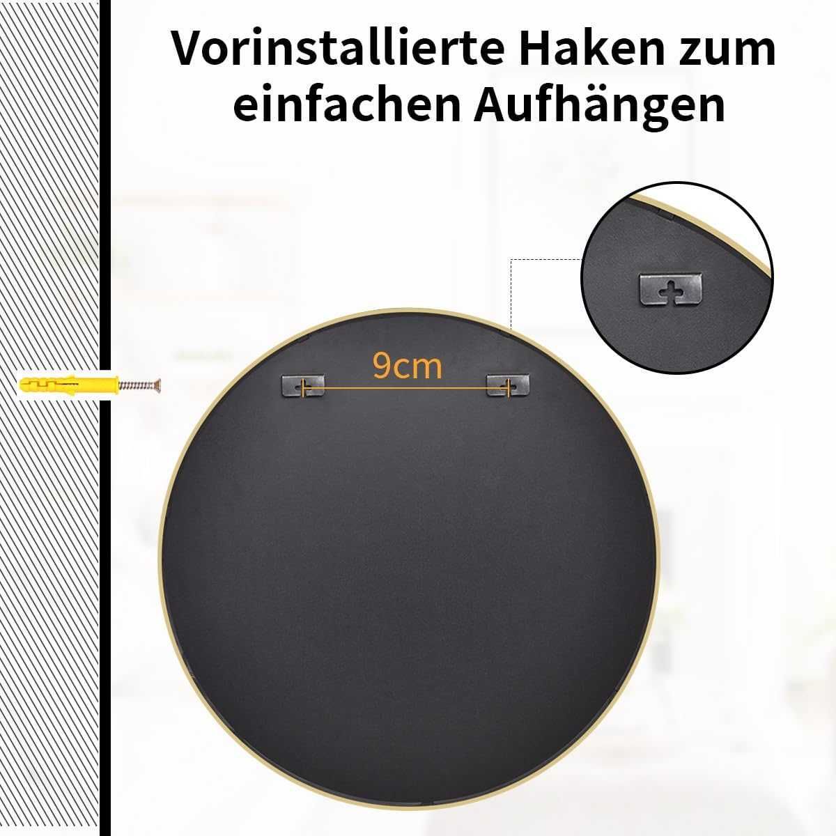 Okrągłe Lustro Ścienne 50 Cm Ze Złotą Ramą Do Łazienki Sypialni Loft