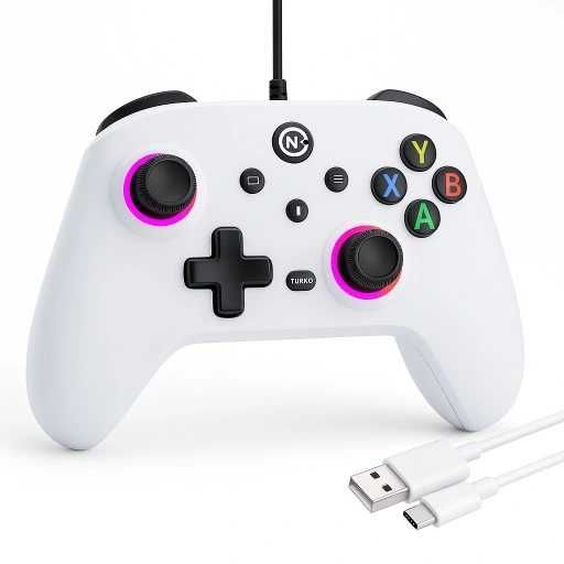 Biały Przewodowy Kontroler Do Gier Bluetooth Gamepad Pc Xbox Ps4 Rgb