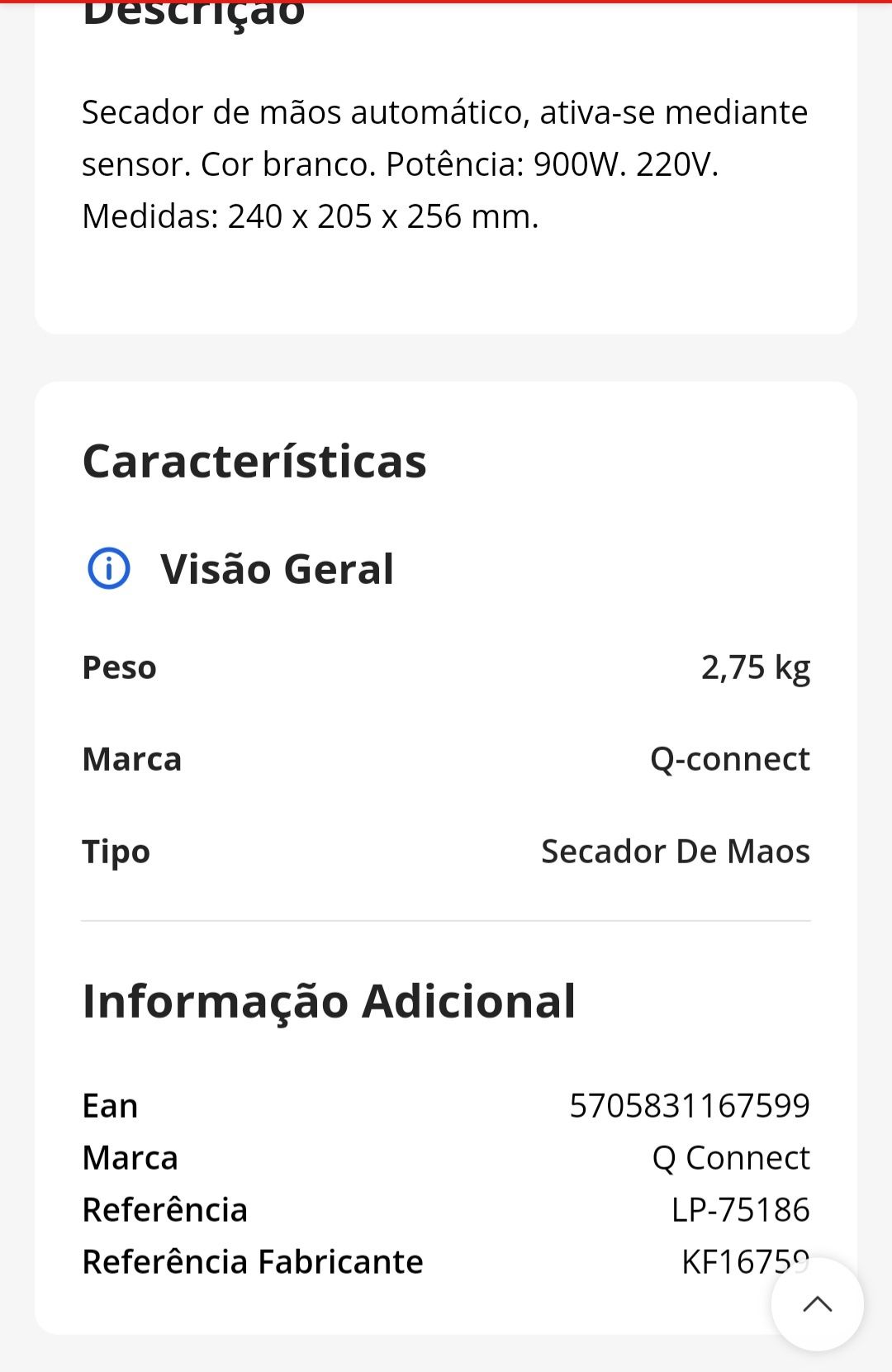 Secador de mãos automático (NOVO)
sensor