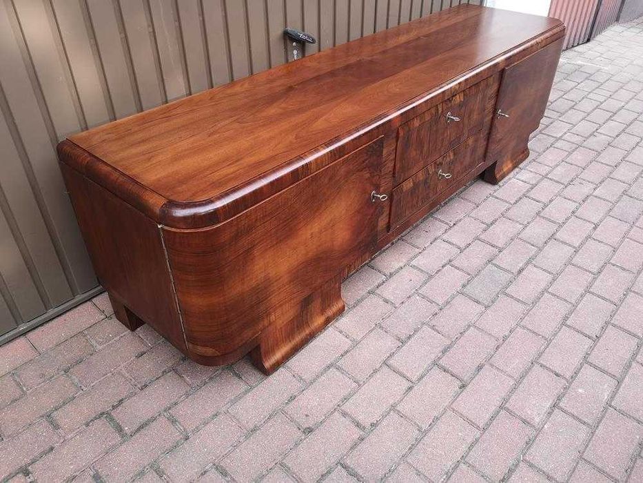 Komoda ART-DECO RTV Niska Orzech 198 Zgrabna Stara Antyk Po Renowacji.