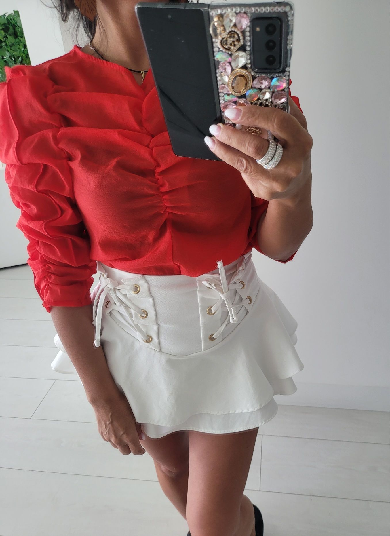 Bluzka H&M  czerwona marszczenia gumki