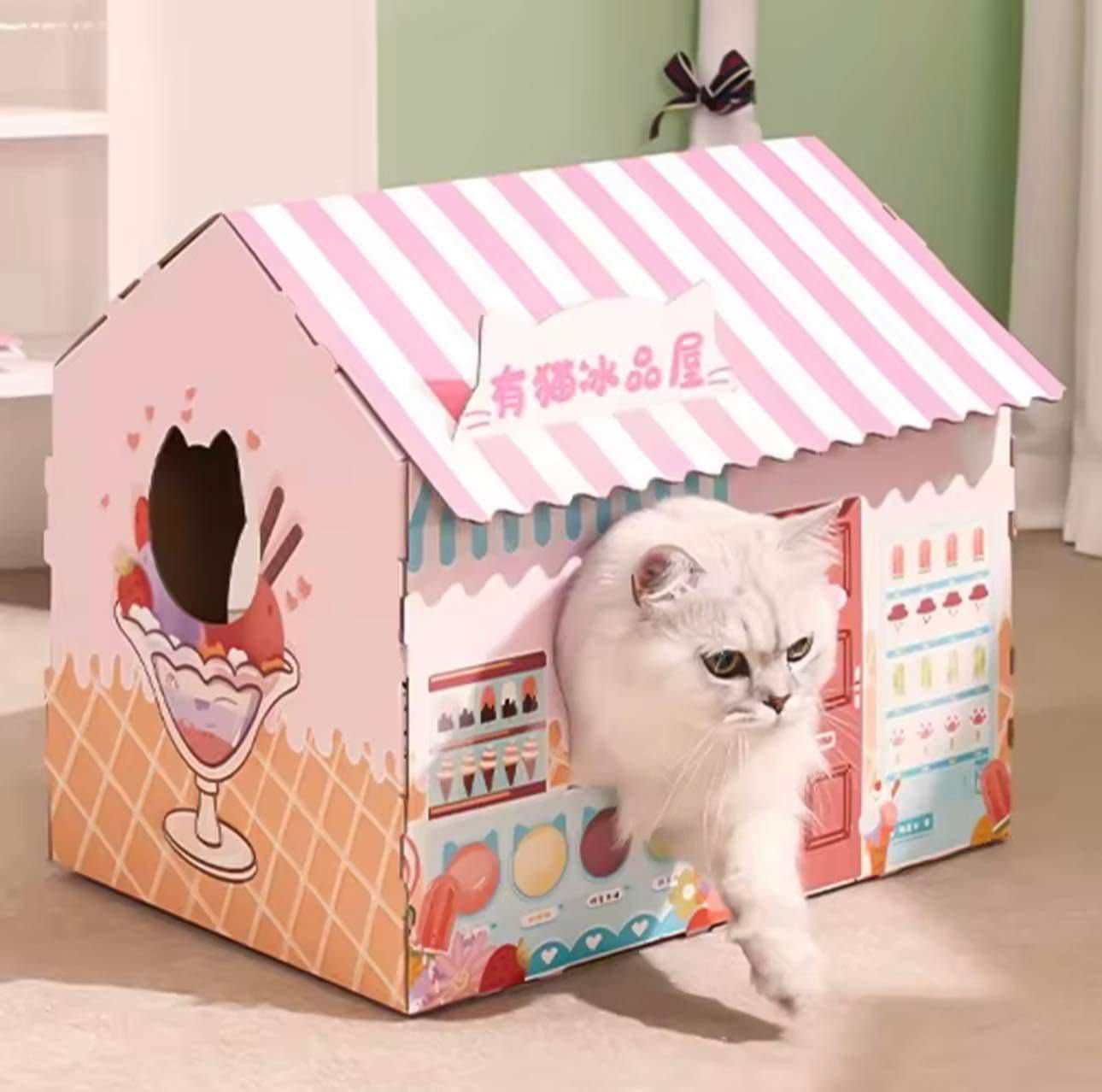 Kartonowy domek dla kota z podkładką do drapania styl azjatycki