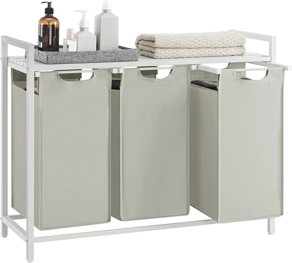 Kosz na pranie z półką 3 komory sorter wolnostojący LOFT 114L biały