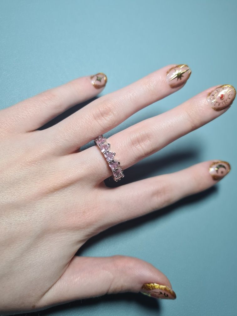 Zestaw naszyjnik + pierścionek srebrny z
różowymi diamentami