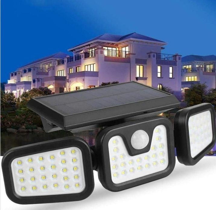 Вуличний світильник Fl-1725 потрійний 70 LED з датчиком руху та сонячн