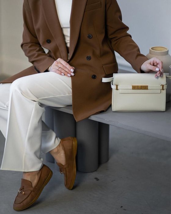 Сумка з натуральної шкіри | молочна | золота фурнітура