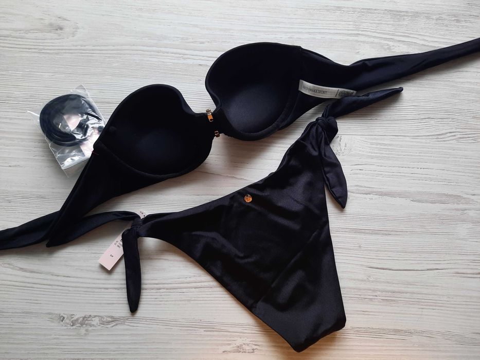 Черный купальник бандо пуш-ап с топом Victoria's secret оригинал S XS