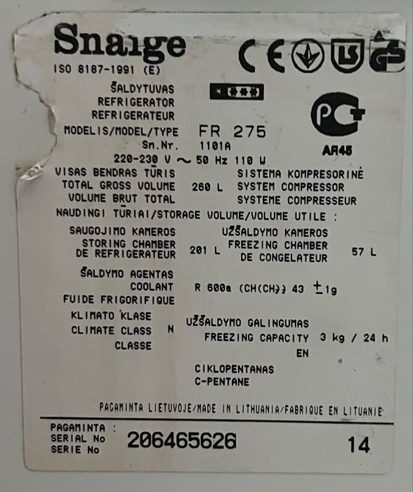 Холодильник Snaige FR 275