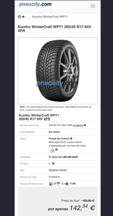 Pneus Kumho 205/45 R17 84V