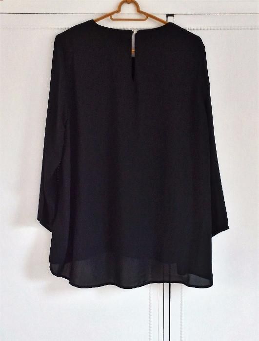 Czarna bluzka tunika H&M L 40 lekka zwiewna nity cekiny asymetryczna