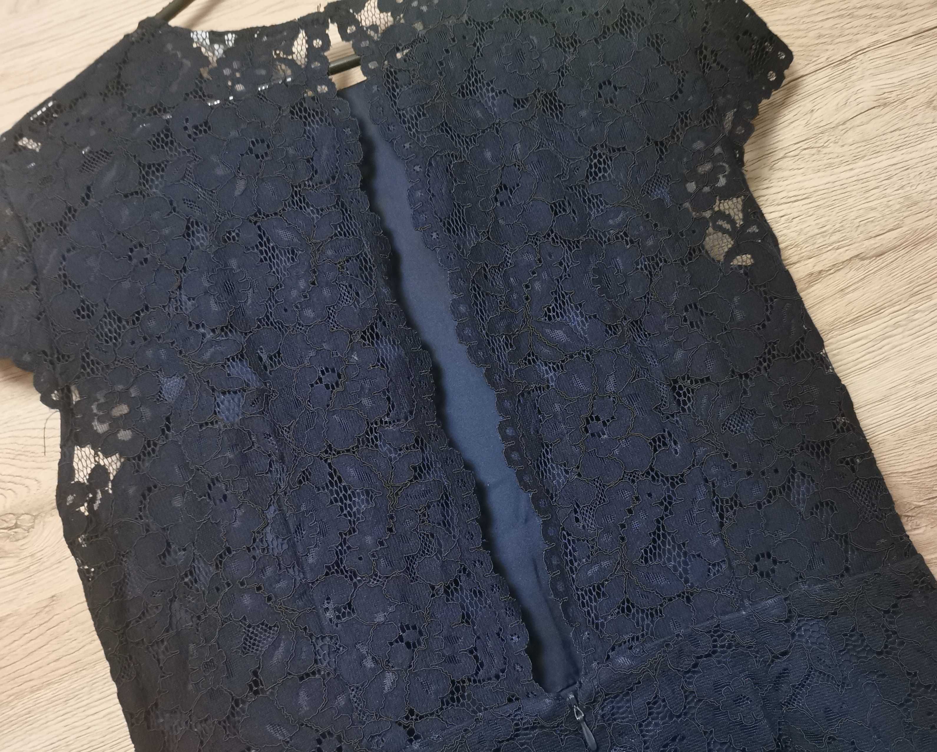 Sukienka koronkowa H&m granatowa L