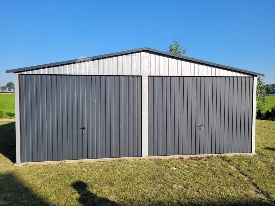 GARAŻ BLASZANY 6X5 2X Brama Uchylna - Antracyt + Srebrny GB116