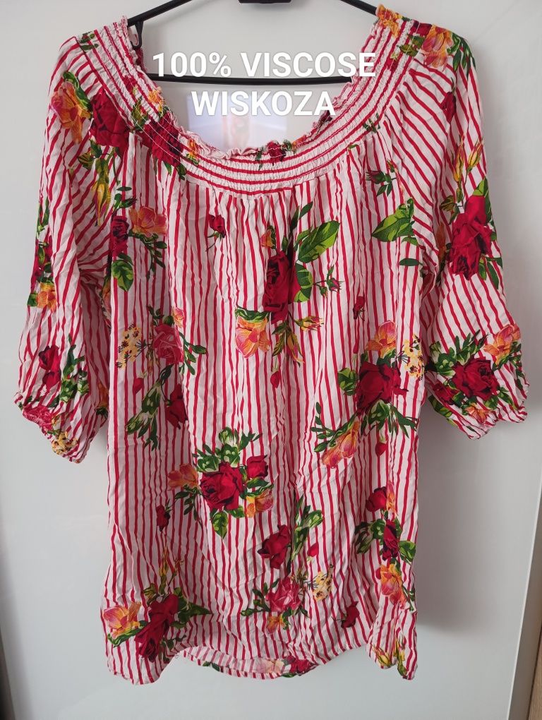 Piękna bluzka hiszpanka plus size 2xl 3xl oversize kwiaty do 128 biust