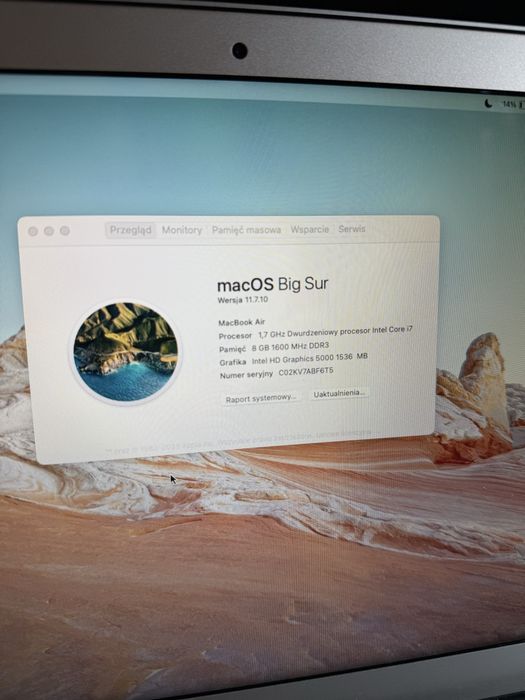 MacBook Air 13” i7 1,7 GHz • 8GB RAM • Stan BDB • Intel Core i7