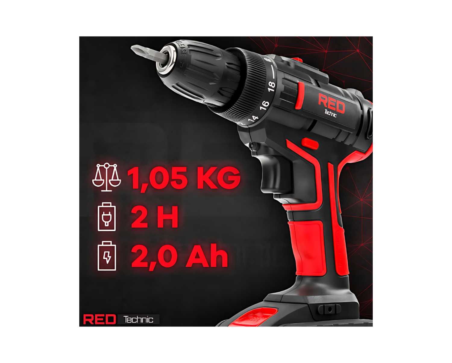 MEGA Zestaw Wkrętarka Akumulatorowa 21V 2000mAh Udarowa +Nasadki Bity