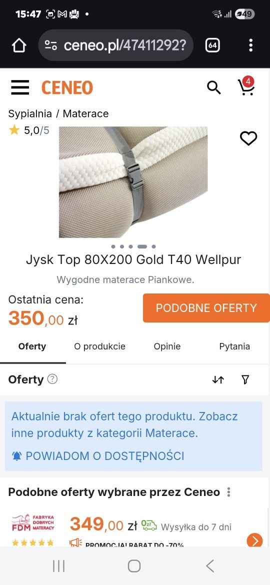 Materace Jysk 2 szt  Top T40 Gold  80x200