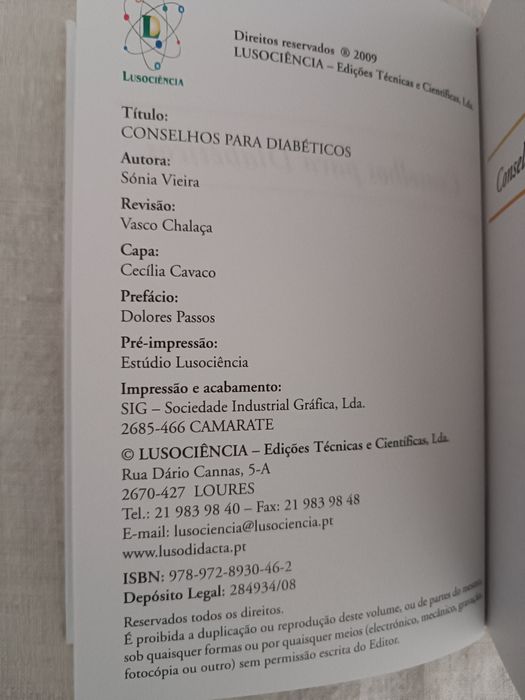 Livro "Conselhos para Diabéticos"