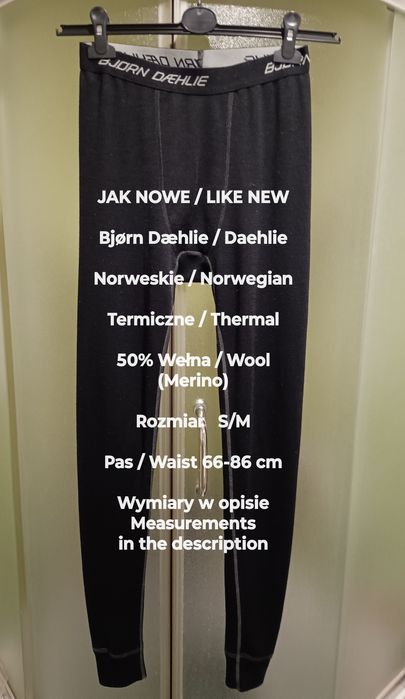 Bjørn Dæhlie/Daehlie Norweskie kalesony termiczne, 50% Wełna, Roz. S/M