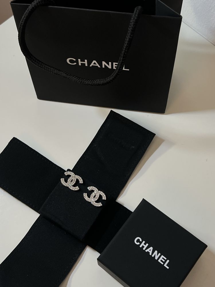 Chanel kolczyki srebrne + opakowania