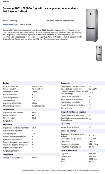 Frigorífico Samsung RB31HER2B
