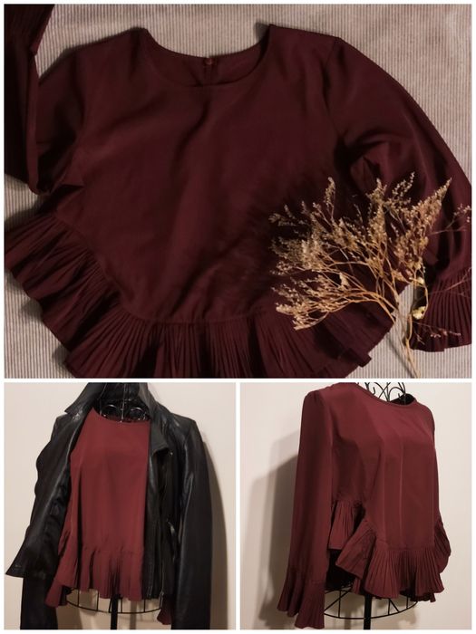 Bluzka z plisami bordo burgund
