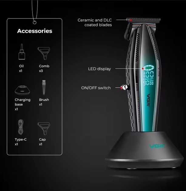 Триммер для волос и бороды VGR V-992 Professional  2000mAh LED display