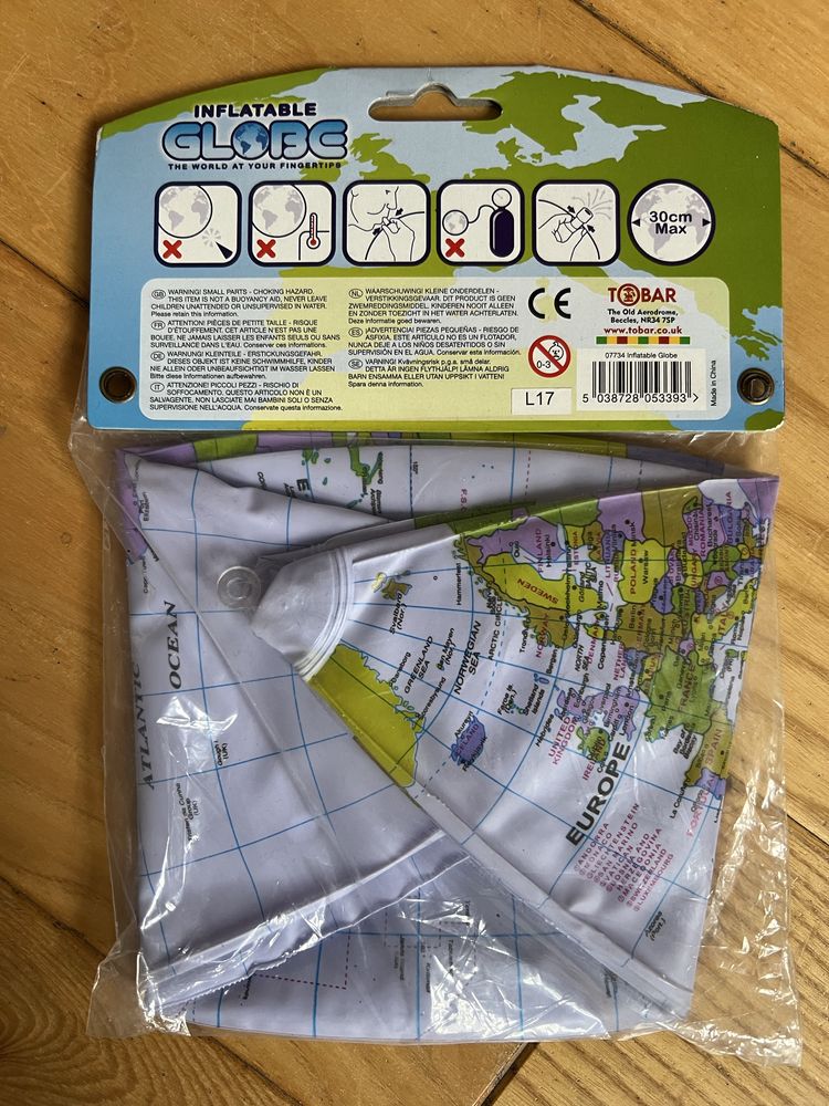Piłka edukacyjna/plażowa dmuchany globus - 30 cm średnicy