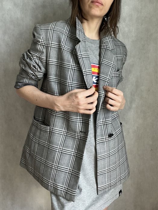 Marynarka damska oversize prl retro szara kratka