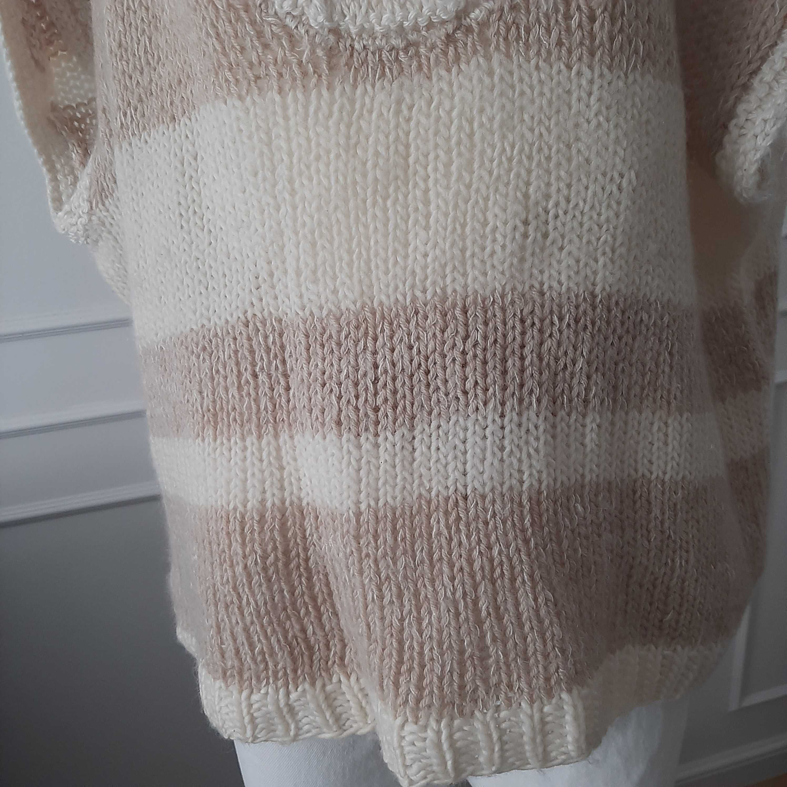 Hand made bezrękawnik wełna wool krem beż