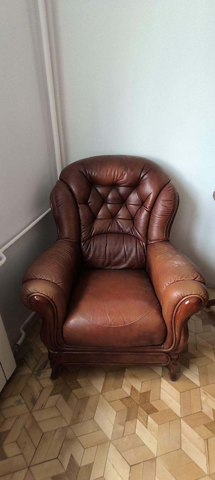 Kanapa skórzana, komplet wypoczynkowy do salonu sofa i dwa fotele