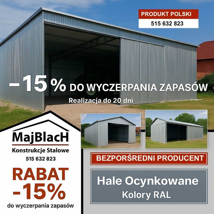 DWUKOLOROWY Garaż Blaszany Dwuspadowy – Hala - Magazyn  - Maj-Blach