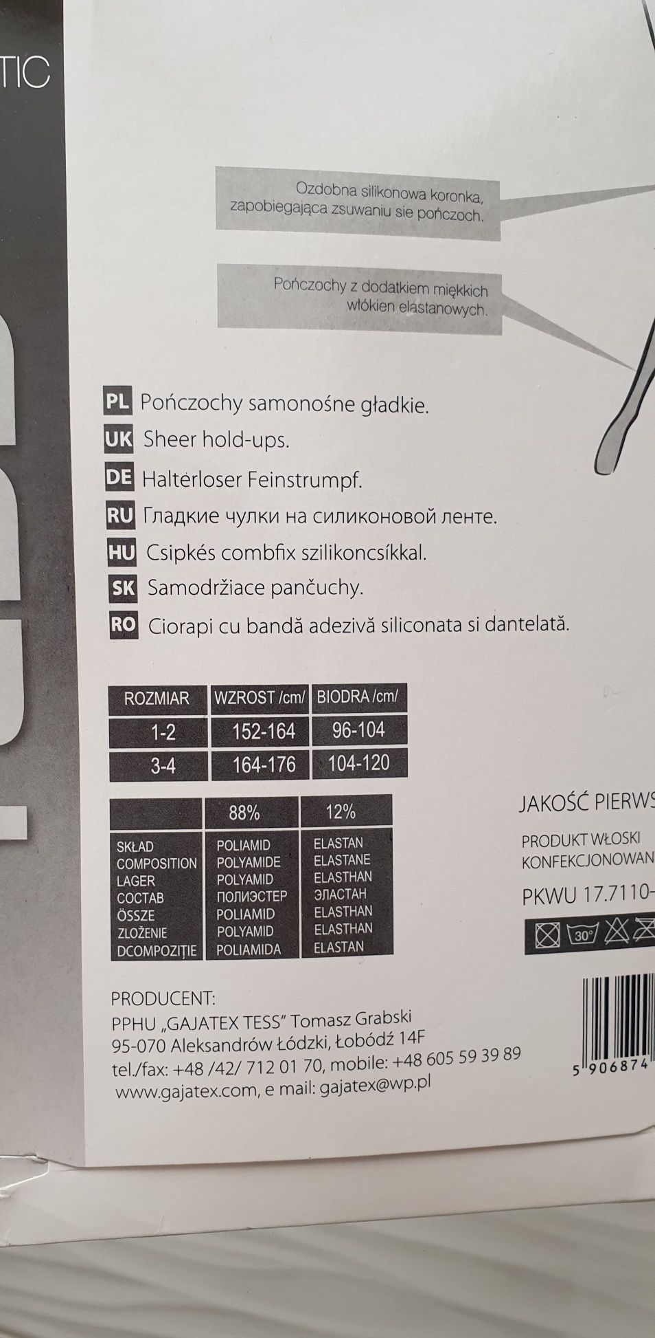 Pończochy samonośne czarne 20DEN