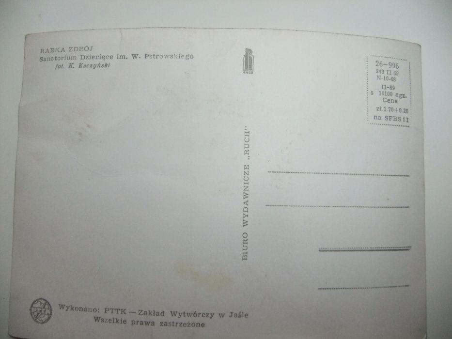 Rabka, Sanatorium dziecięce W.Pstrowskiego,1969,widokówka,pocztówka