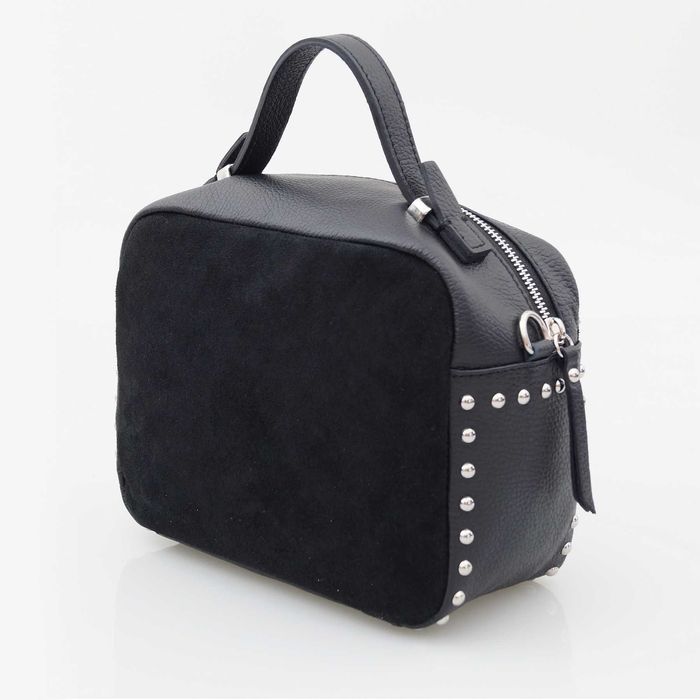 TOREBKA zamszowa listonoszka kuferek z ćwiekami V222 czarna