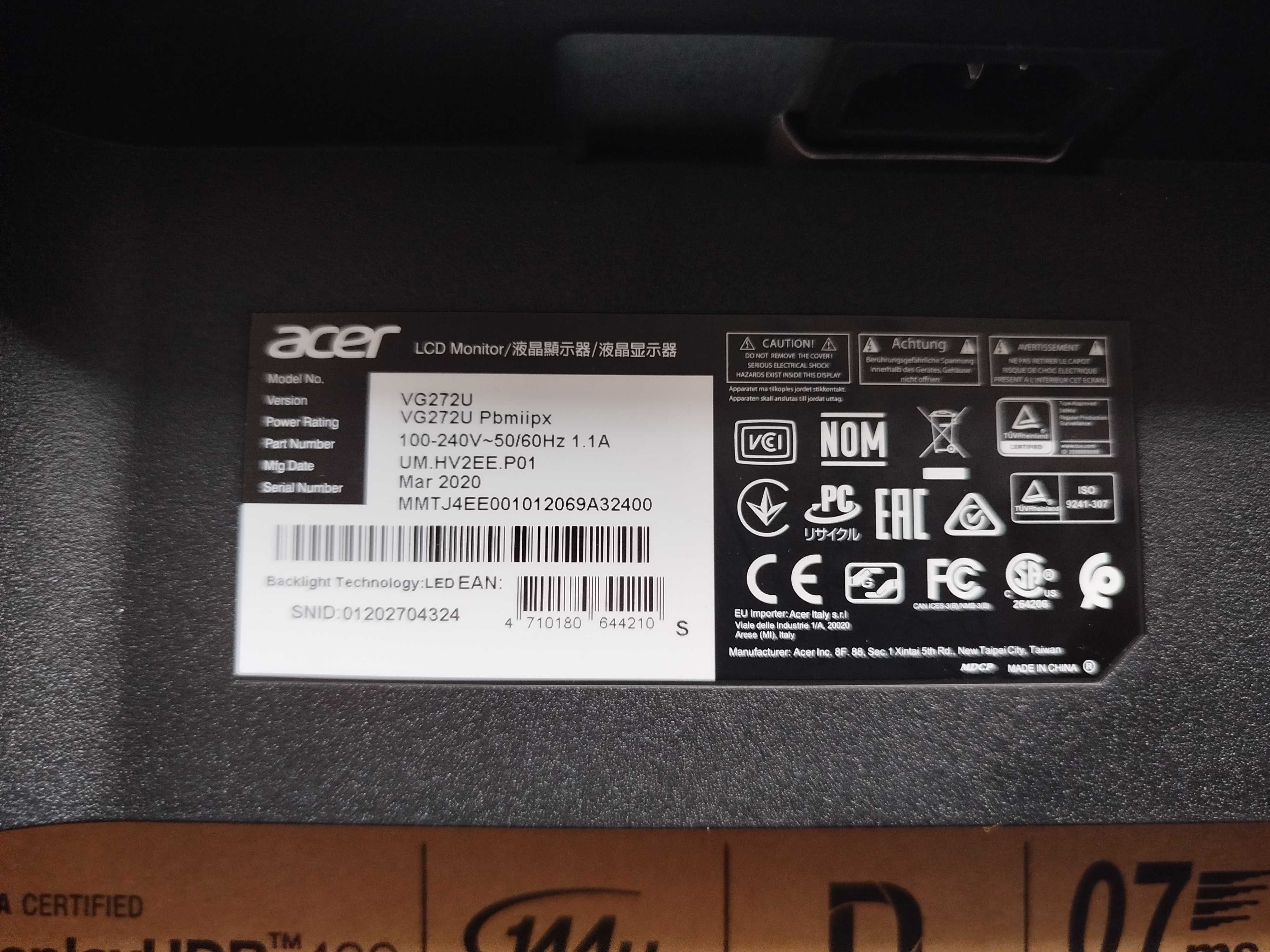 Монітор 27" Acer Nitro VG272UPbmiipx на запчастини