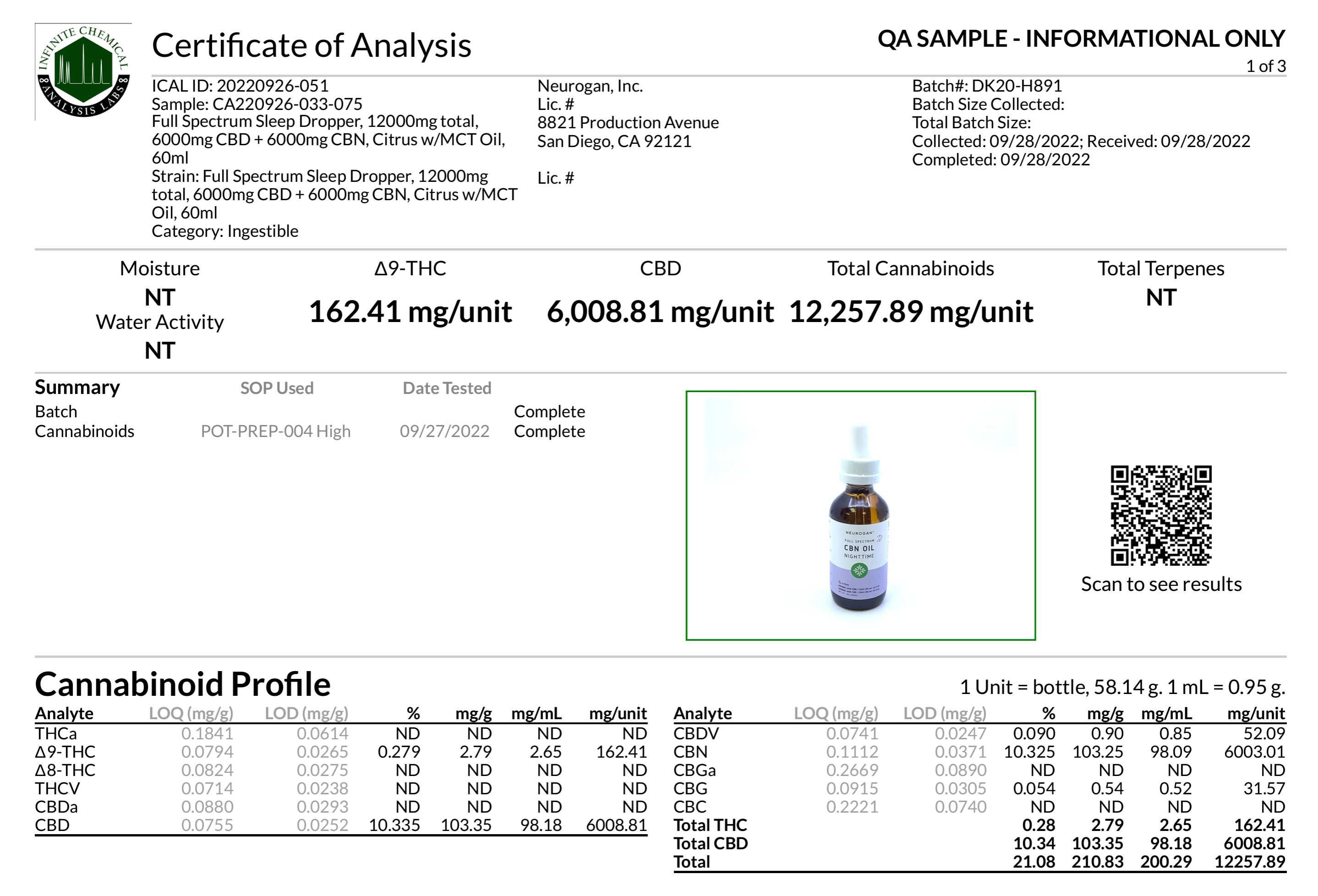 CBN Oil 12000мг 60мл ДЛЯ СНУ / КБД олія 20% - Neurogan (США)