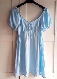 Cudowna Lekka zwiewna błękitna sukienka 42 44 viskoza