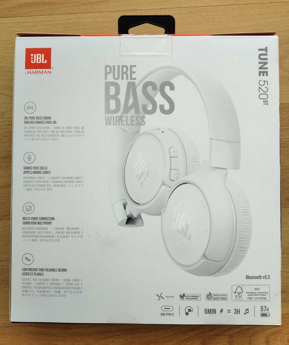 NOWE słuchawki bezprzewodowe JBL Tune 520 BT białe WYSYŁKA