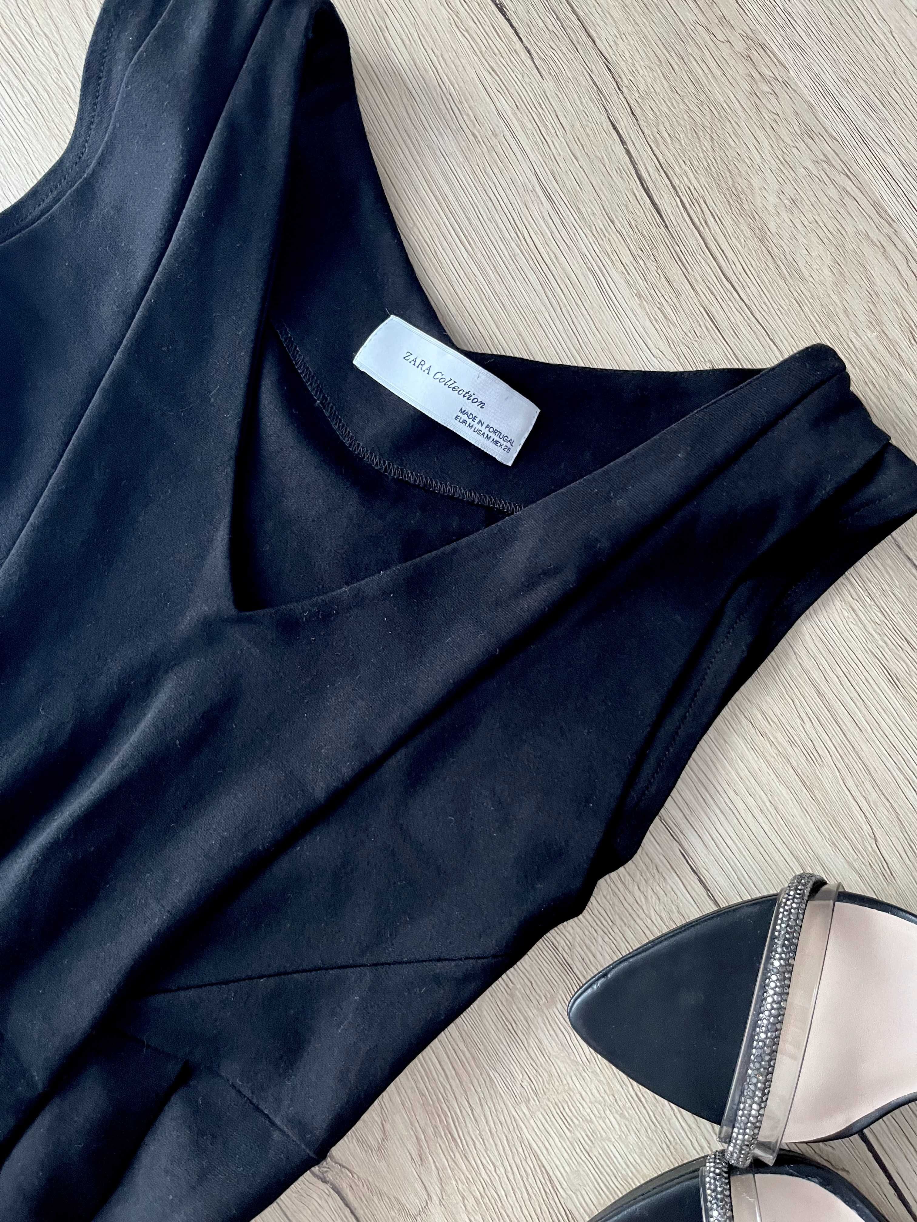 Sukienka mała czarna bez rękawków dopasowana serek elegancka Zara M/38