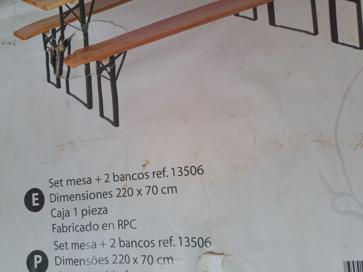 2 Conjuntos de mesa com bancos de madeira, dobráveis, para exterior
