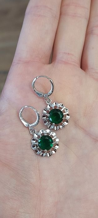 Srebrne kolczyki 925 zielona cyrkonia