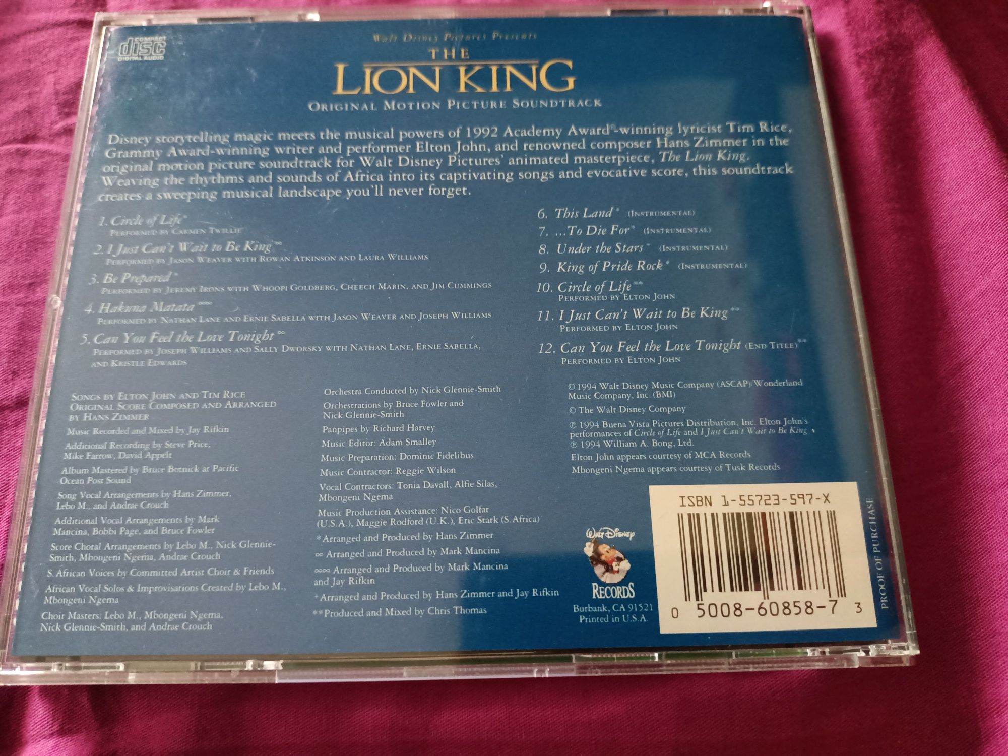 The Lion King (Original Motion Picture Soundtrack)(US Press)(vg+)