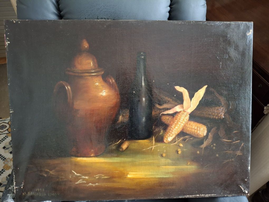 Quadro a óleo  Maria Margarida Vigoco vigoso datado e assinado naturez