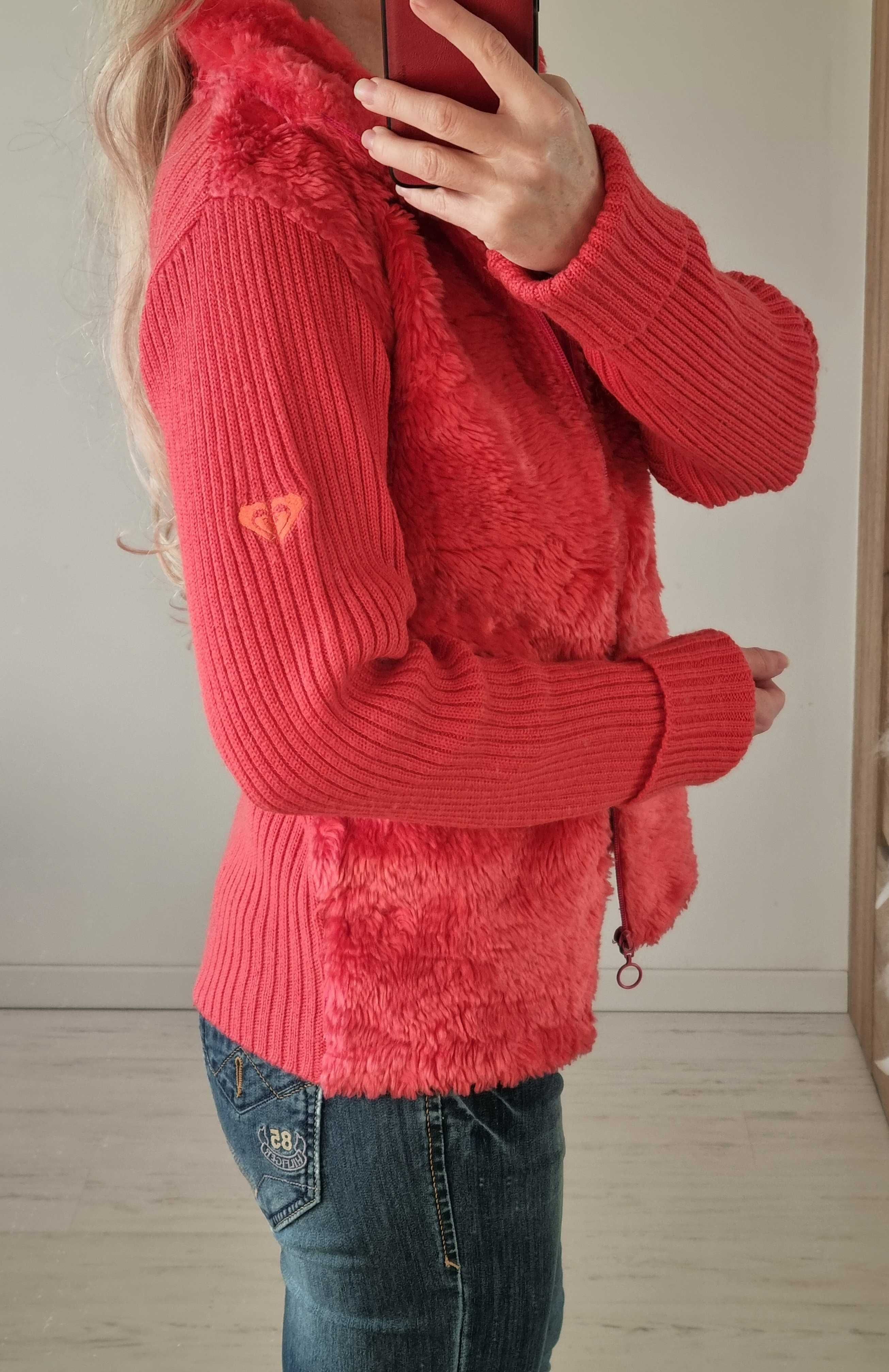 Sweter Rozpinany Bluza Futerko Roxy Amarantowa – S M L