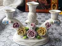 Porcelanowy świecznik w kwiatki